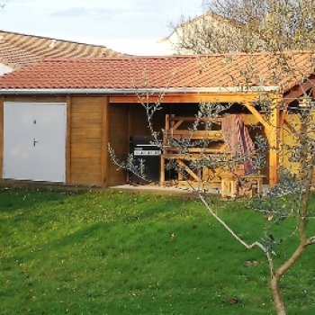 Abri de jardin en béton aspect bois 1 pente avec auvent Abri de jardin en béton aspect bois 1 pente avec auvent